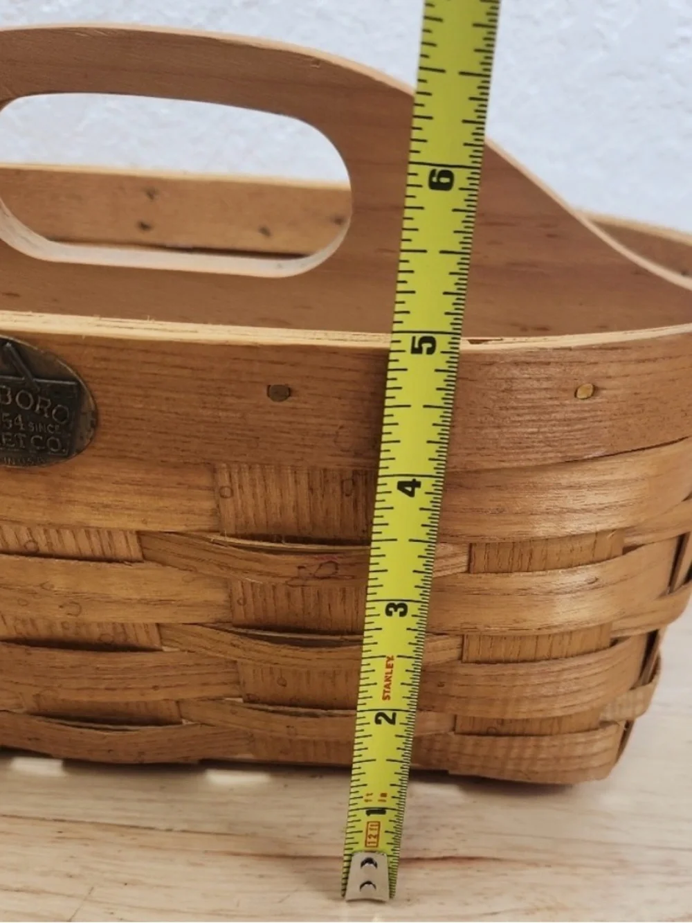 Peterboro Natural Brown Woven Wood Basket Tote with Handle - Picture 3 of 6